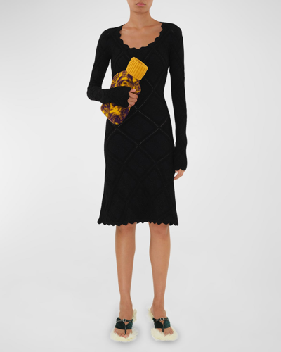 Shop Burberry Wool Knit Long-sleeve Dress In Black