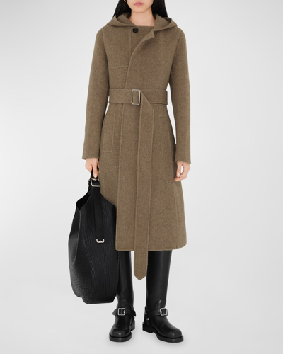 Shop Burberry Cashmere And Wool Hooded Coat In Silt