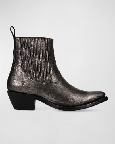 Shop Frye Sacha Leather Western Chelsea Booties In Dark Pewter