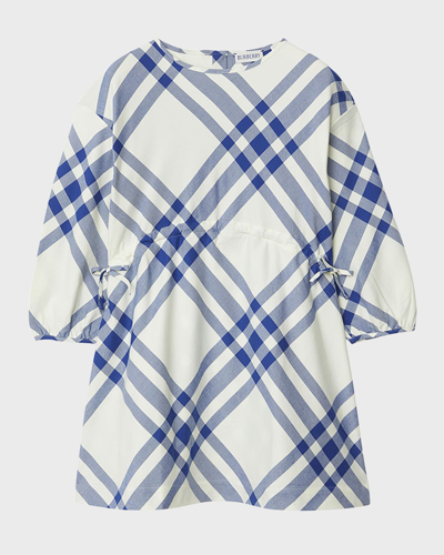 Shop Burberry Girl's Trevelle Check Cotton Long-sleeve Dress In Salt Ip Check
