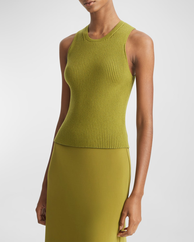 Shop Vince Ribbed High-neck Tank Top In Basil