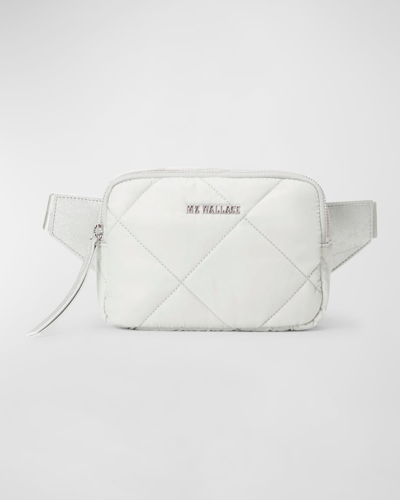 Shop Mz Wallace Madison Quilted Nylon Belt Bag In Silver