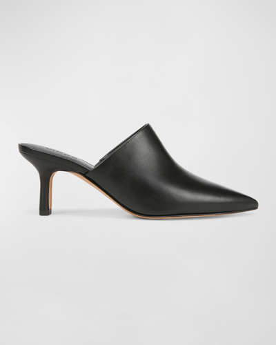 Shop Vince Penelope Leather Point-toe Mules In Black