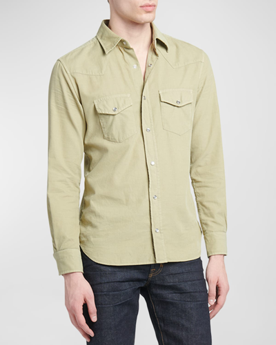 Shop Tom Ford Men's Slim Fit Western Button-down Shirt In Dusty Tan