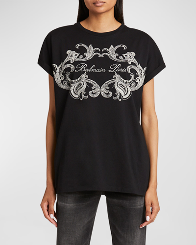 Shop Balmain Signature Paisley Print Short-sleeve T-shirt In Black Ivory