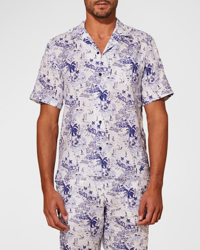 Shop Vilebrequin Men's Riviera Linen Short-sleeve Shirt In Deep Ink