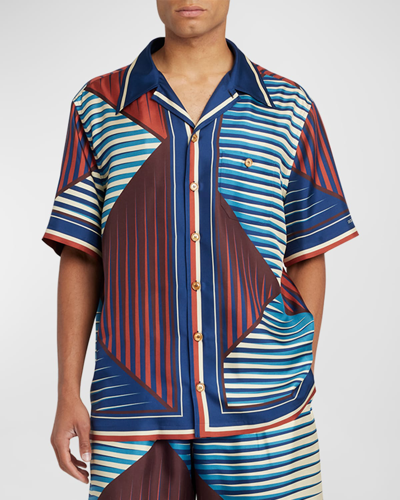 Shop Dolce & Gabbana Men's Optical-print Silk Camp Shirt In Miscellane