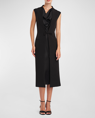 Shop Halston Jacklyn Sleeveless Crepe & Satin Midi Dress In Black