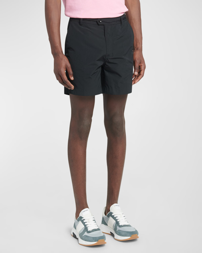 Shop Tom Ford Men's Technical Micro Faille Tailored Shorts In Black
