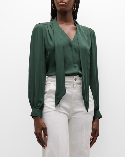 Shop Paige Kirstie Long-sleeve Scarf Blouse In Dark Forest Green