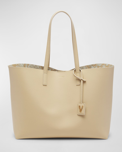 Shop Versace La Medusa Calf Leather Tote Bag In Sand Multicolor V