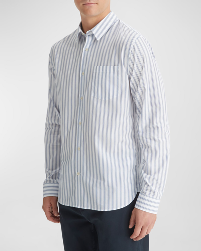 Shop Vince Men's Surf Stripe Button-down Shirt In Optic White/royal