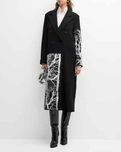 Shop Libertine Midnight Forest-print Double-breasted Midi Coat In Black