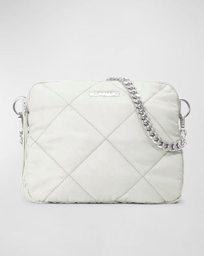 Shop Mz Wallace Madison Quilted Nylon Crossbody Bag In Silver