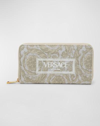 Shop Versace Zip Jacquard Embroidered Long Wallet In Beige  Gol