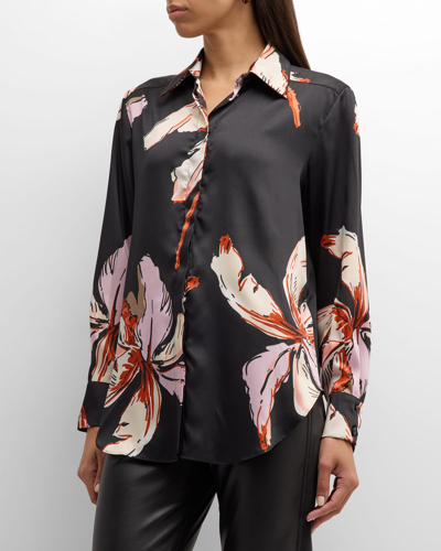 Shop Marella Lugano Floral-print Recycled Twill Shirt In Black Palms