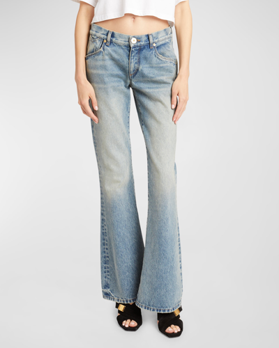 Shop Balmain Low-rise Western Cropped Bootcut Jeans In Blue