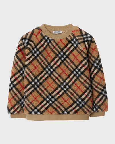 Shop Burberry Girl's Lora Check Fleece Sweater In Archive Beige Ip