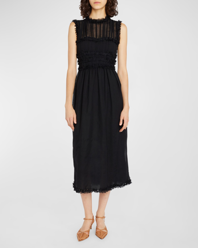 Shop Ulla Johnson Aberdeen Sleeveless Wool Gauze Midi Dress In Noir