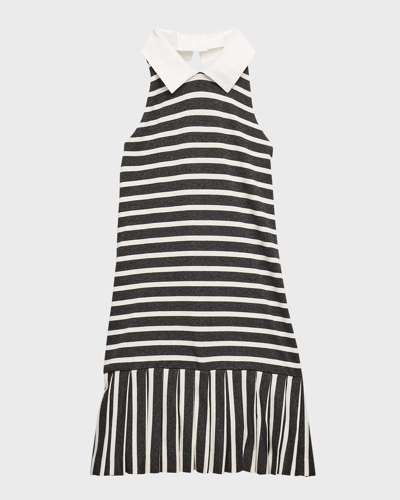 Shop Helena Girl's Striped Halter Dress In Grey White