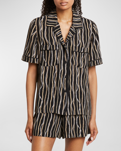 Shop Chloé Chain-print Silk Camp Shirt In Black