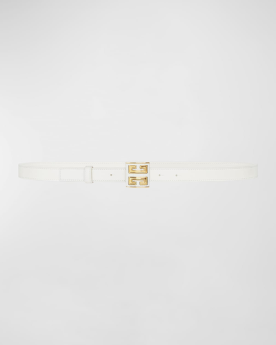 Shop Givenchy 4g Leather & Brass Skinny Belt In Ivory