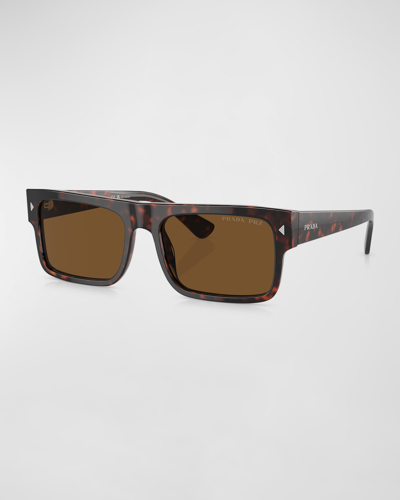 Prada Tortoiseshell Acetate Rectangular Sunglasses In Havana