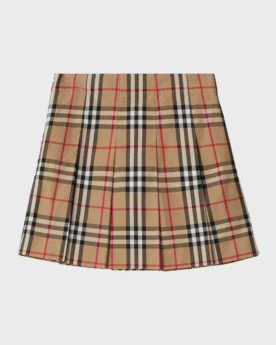 Shop Burberry Girl's Gabrielle Vintage Check Skirt In Archive Beige Ip