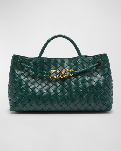Shop Bottega Veneta Andiamo Small Intreccio Top-handle Bag In Emerald