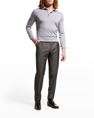 Shop Zegna Men's Cashseta Cashmere-silk Polo Shirt In Medium Grey Solid