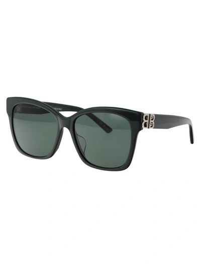 Balenciaga Acetate Sunglasses With Golden Monogram In 014 Green Silver Green