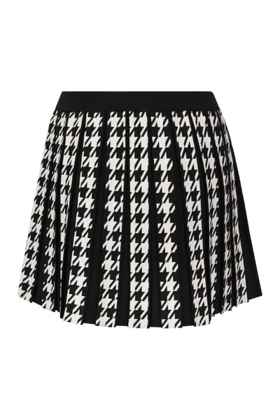 Shop Balmain Pleated Miniskirt With Buttons In Black/white