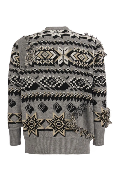 Shop Etro Jacquard Jumper Inlaid With Wolf In Grey