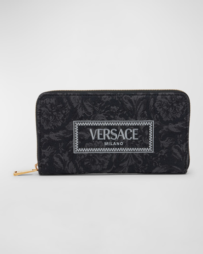 Shop Versace Zip Jacquard Embroidered Long Wallet In Black Black Versa