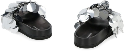 Shop Rabanne Sparkle Leather Slides With Decorative Appliqué In Black