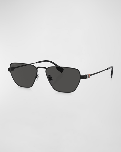 Shop Burberry Men's Metal Square Sunglasses In Black
