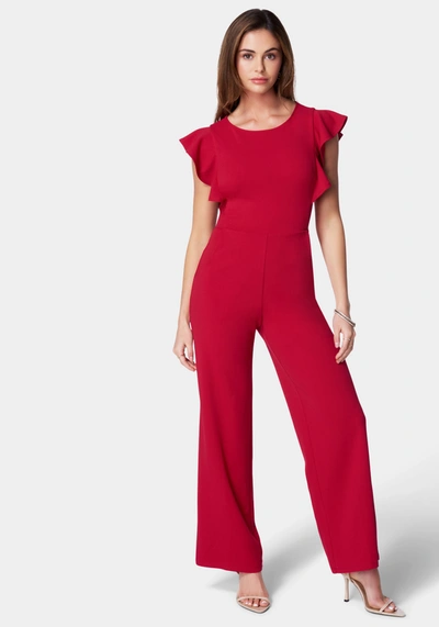 Shop Bebe Flutter Sleeve Core Jumpsuit In Red