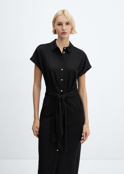 Shop Mango Bow Shirt Dress Black
