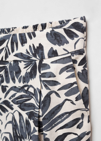 Shop Mango Tropical Print Linen Pants Dark Navy