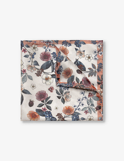 Shop Eton Floral-print Silk Pocket Square In White