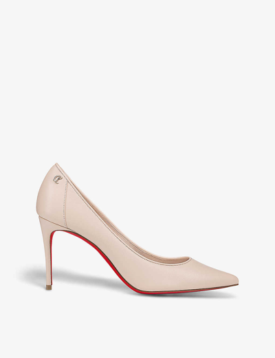 Shop Christian Louboutin Women's Leche Sporty Kate 85 Leather Heeled Courts In Cream