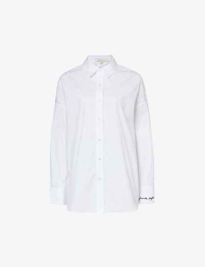 Shop Favorite Daughter Womens White The Ex-boyfriend Brand-embroidered Cotton Shirt