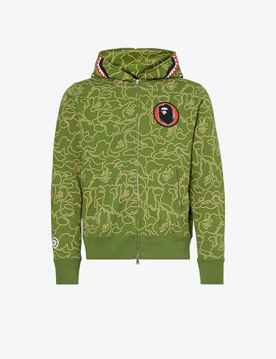 Shop A Bathing Ape Men's Green 30th Anniversary Brand-patch Cotton-jersey Hoody