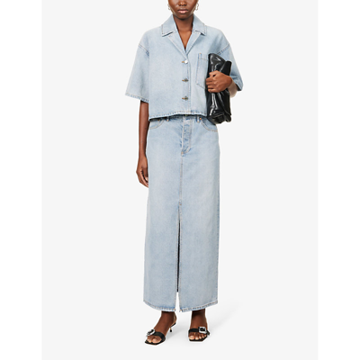 Shop Camilla And Marc Womens Washed Blue Phoebe Faded-wash Denim Maxi Skirt