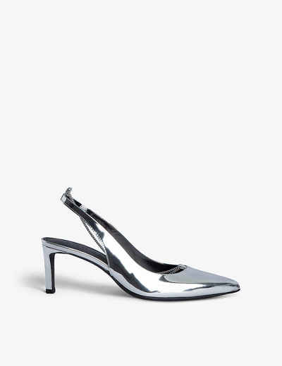 Shop Zadig & Voltaire Zadig&voltaire Women's Silver First Night Chain-embellished Metallic Patent-leather Slingback Courts