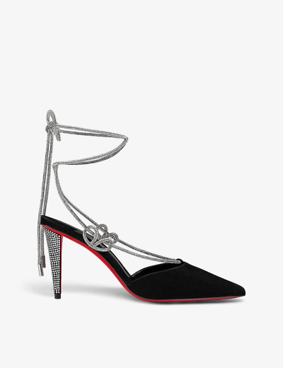 Shop Christian Louboutin Women's Black Astrid 85 Crystal-embellished Suede Heeled Courts