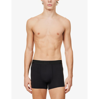 Che Pack Of Three Branded-waistband Stretch-woven Trunks In Black, White, Pine Green