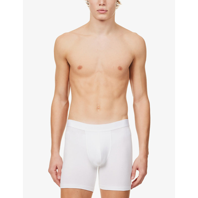 Sunspel Mens White Elasticated-waistband Stretch-cotton Trunks In White