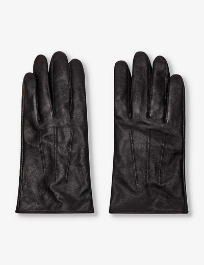 Shop Balibaris Men's Black Quentin Seamed Leather Gloves
