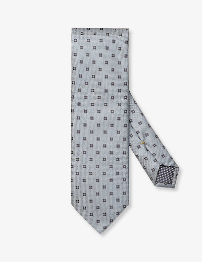 Shop Eton Mens Light Blue Floral-pattern Wide-blade Silk Tie